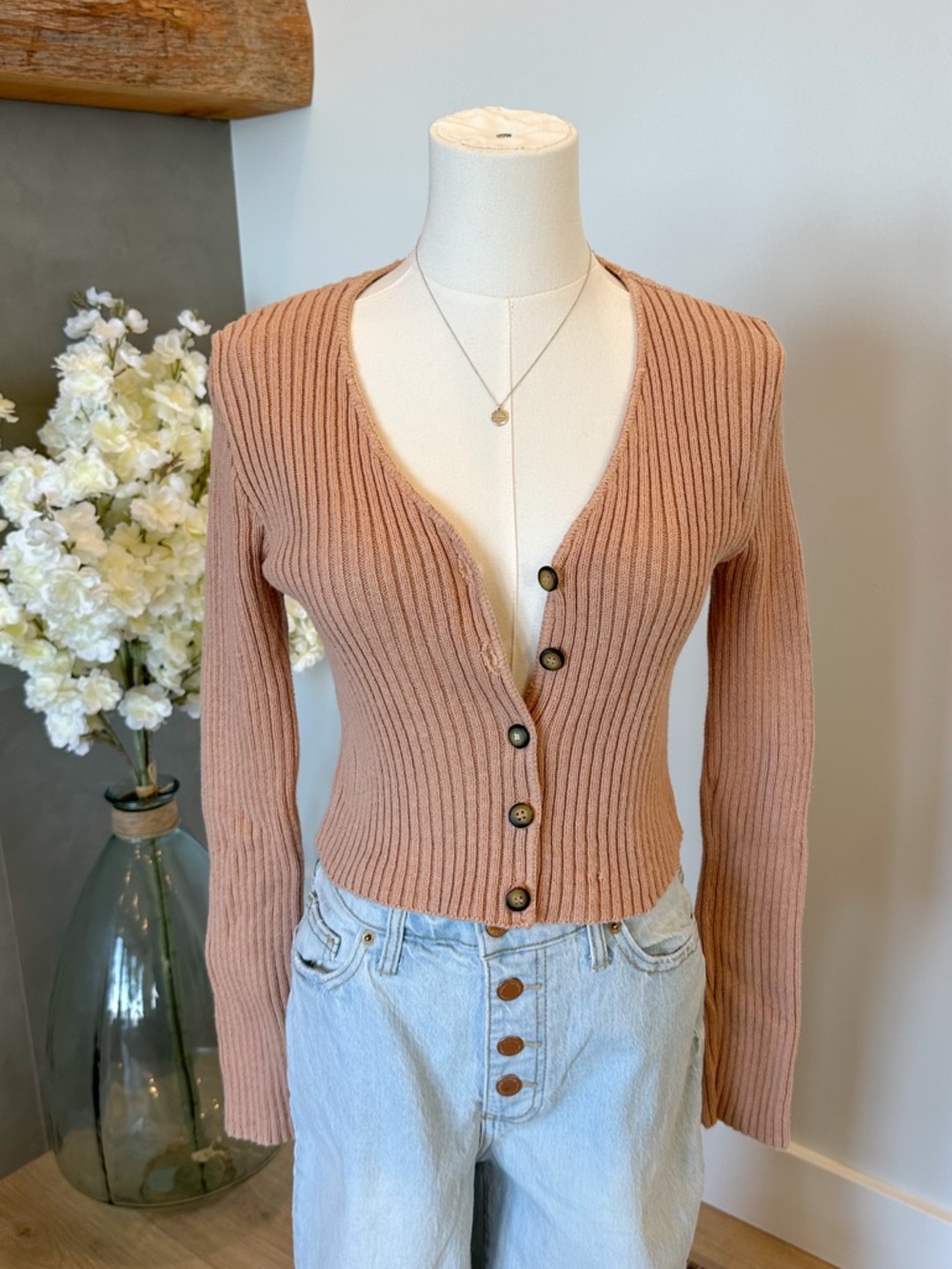 Vintage Peach/Nude Cardigan Sweater